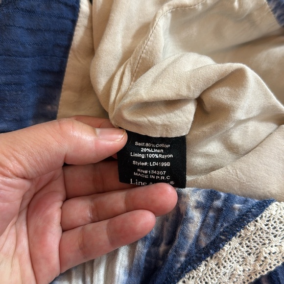 Line and dot Elegant Blue and White Fay Lace Trim Tie-Dye Midi Dress Size Small - Picture 11 of 13